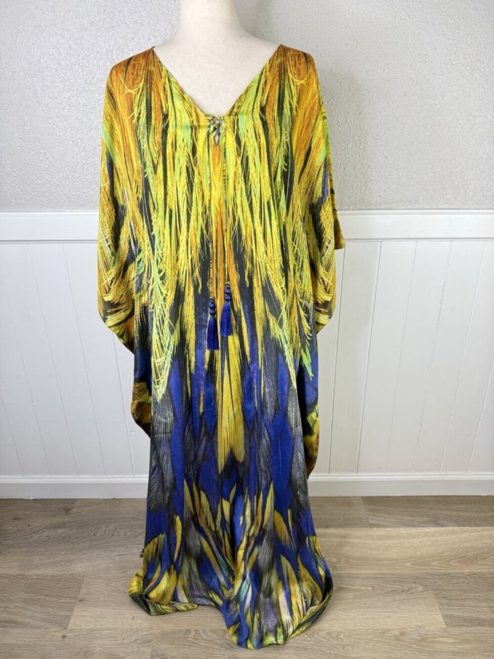 Soft Surroundings Kaftan Dress Womens Size L/XL Tall Feather Bright Colorful NEW - Picture 1 of 12